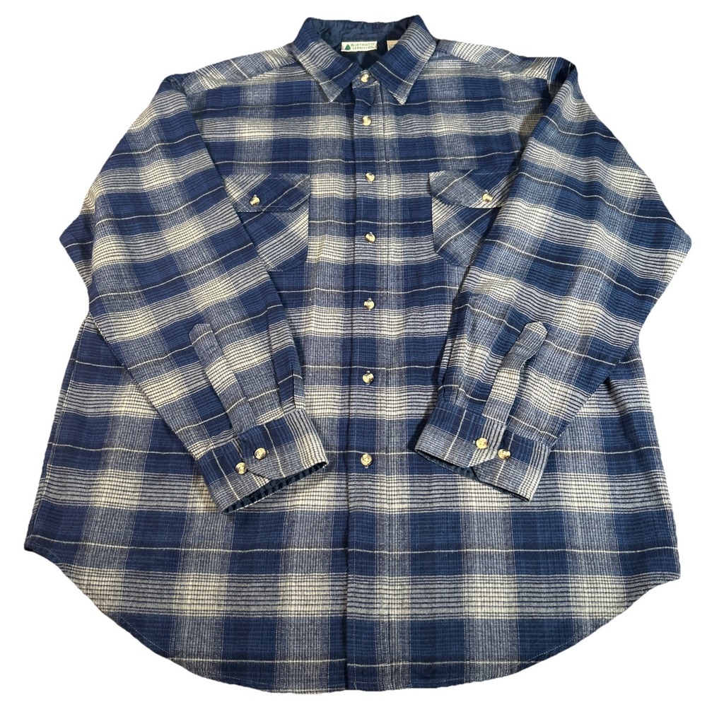 Vintage Northwest Territory Flannel Men's L Blue Plaid Outdoor Acrylic Shirt - Picture 2 of 5